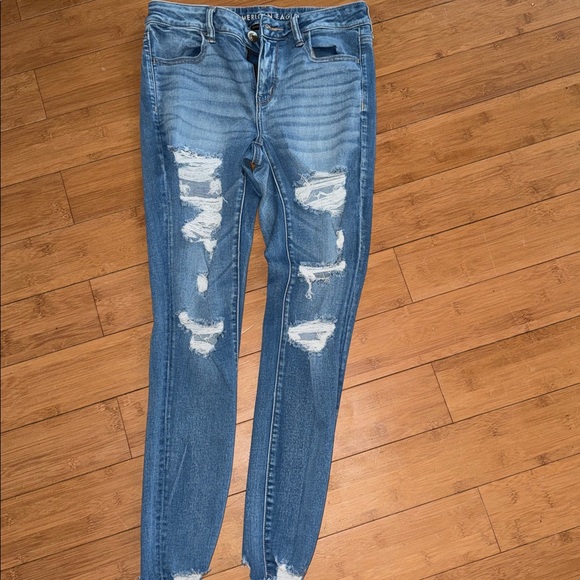 American Eagle Outfitters Ripped Blue Skinny Jeans - Picture 2 of 5